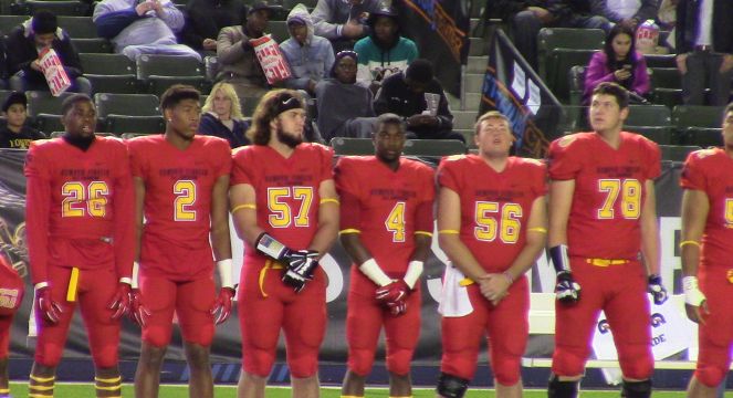 No. 78 Sean Foster with West squad teammates at 2016 Semper Fidelis All-American Bowl.