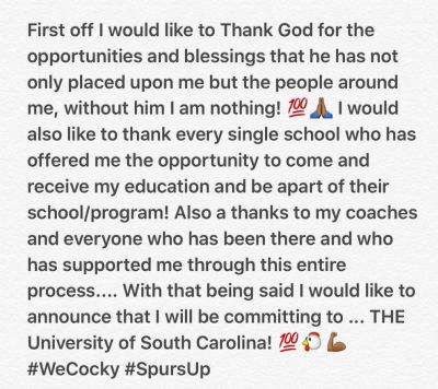 Davonne Bowen South Carolina announcement