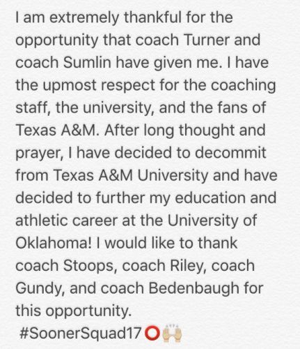 Creed Humphrey OU statement